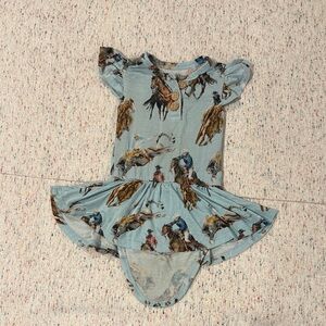 Posh Peanut Light Blue Baby Dress with Horse Design